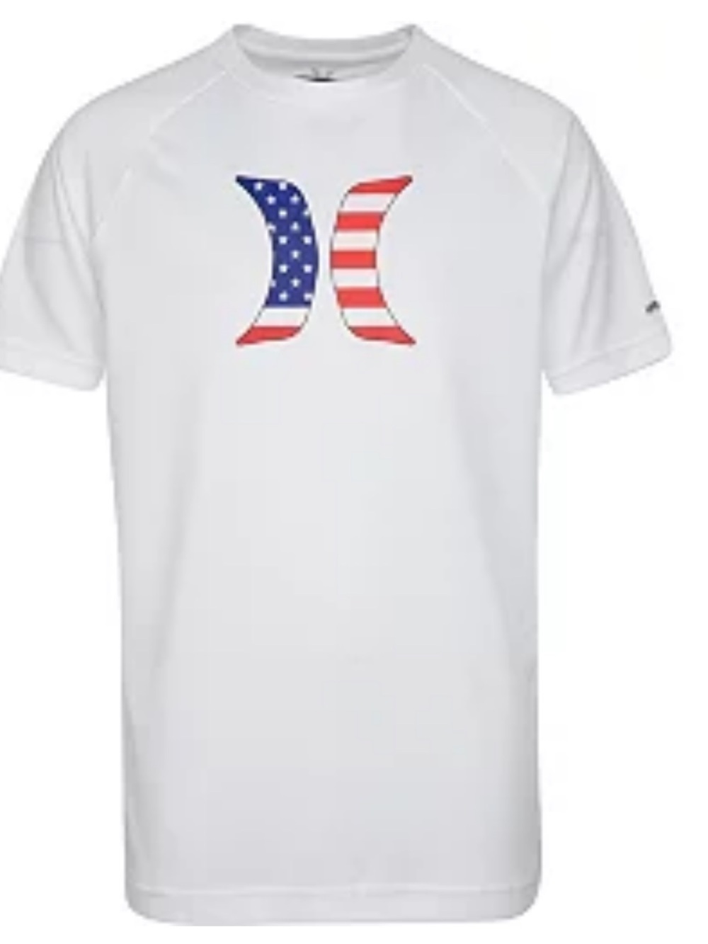 New Hurley White Short Sleeve Tee with American Flag Logo. Size M